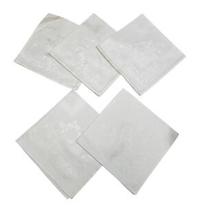 Set of 5 Damask‎ Napkins Cotton Rayon Floral White Neutral Dinner Party Japan